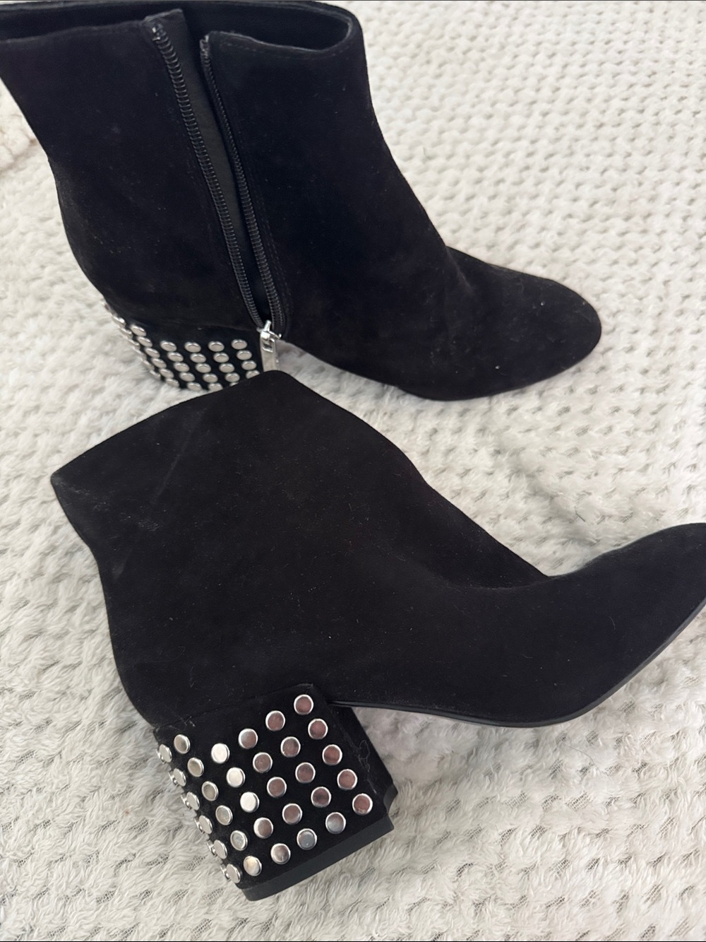 Kendall & Kylie Black Suede Studded Block Heel Ankle Boots